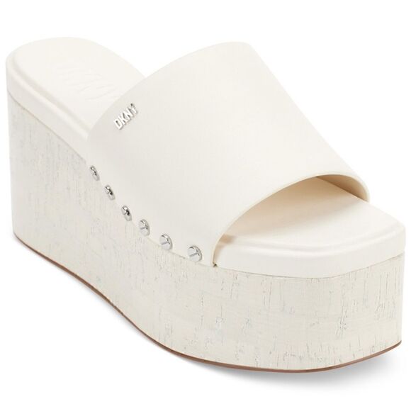 Dkny Alvy Studded Platform Wedge Slide Sandals - Eggnog, shoes 9.5 new - Picture 2 of 9